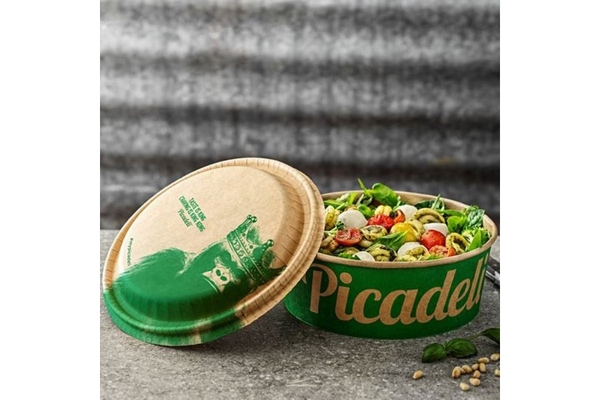 Paper-based salad bowl and lid.
